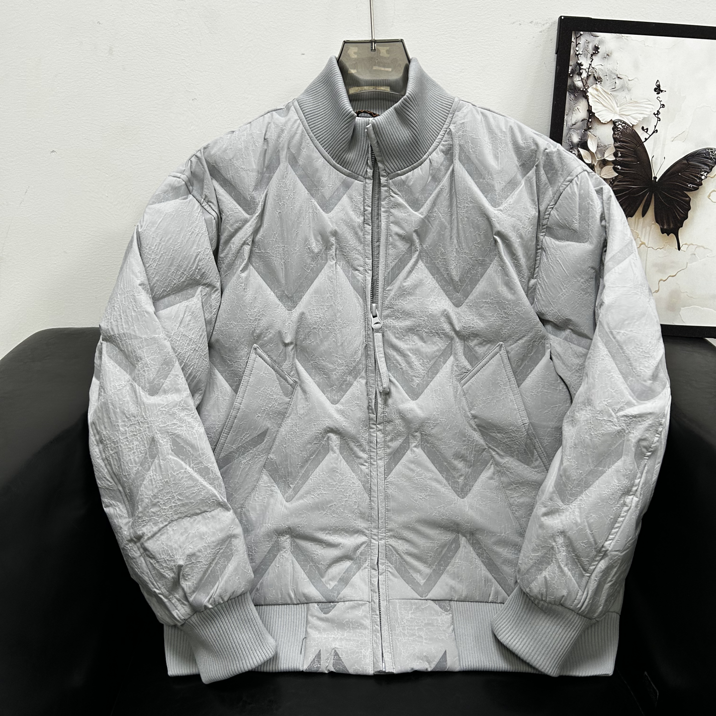 冬季高品质立领针织拼接羽绒服男潮牌菱形格绗线白鸭绒百搭外套潮