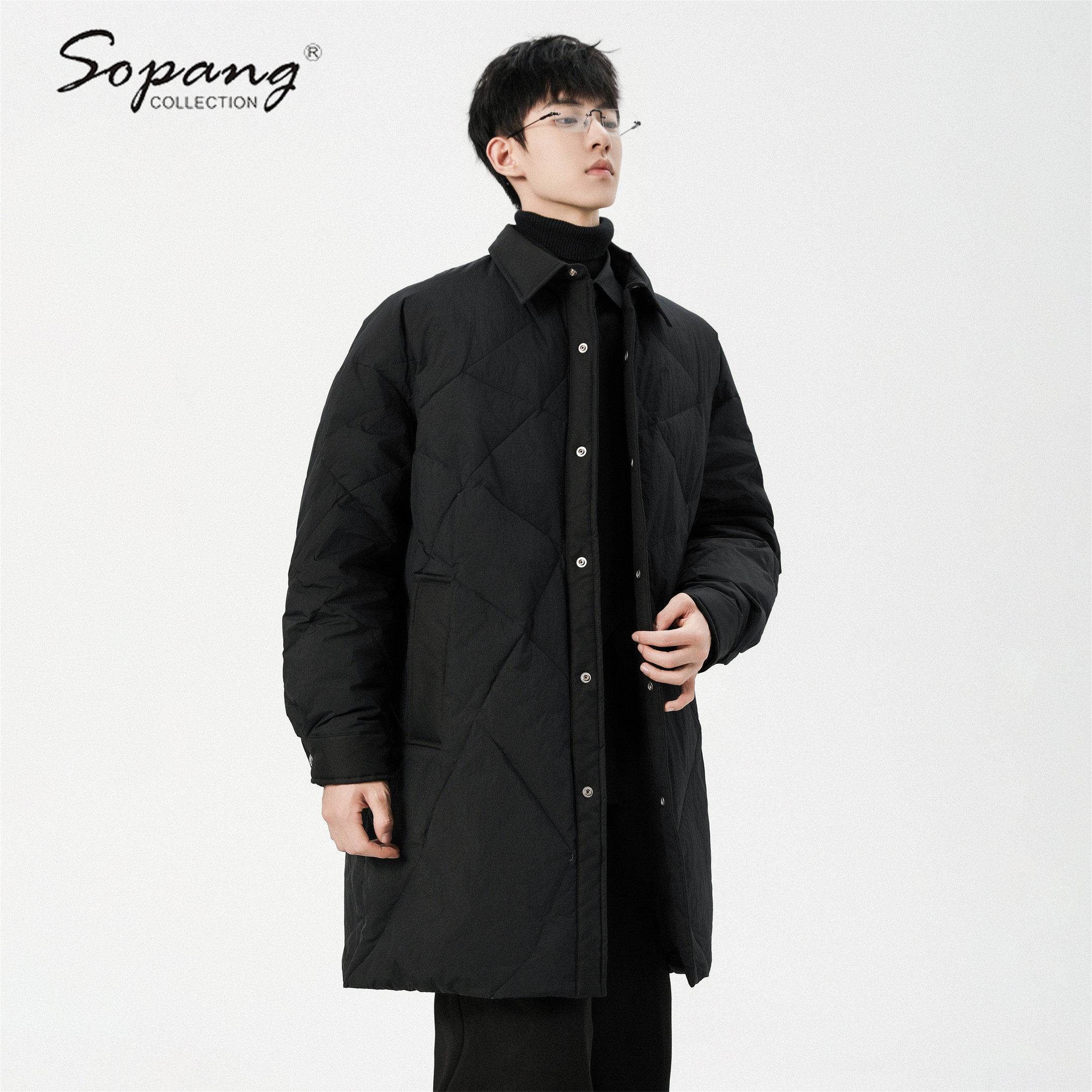 男装2025冬季高级翻领中长款羽绒服男设计感韩版轻薄鸭绒外套