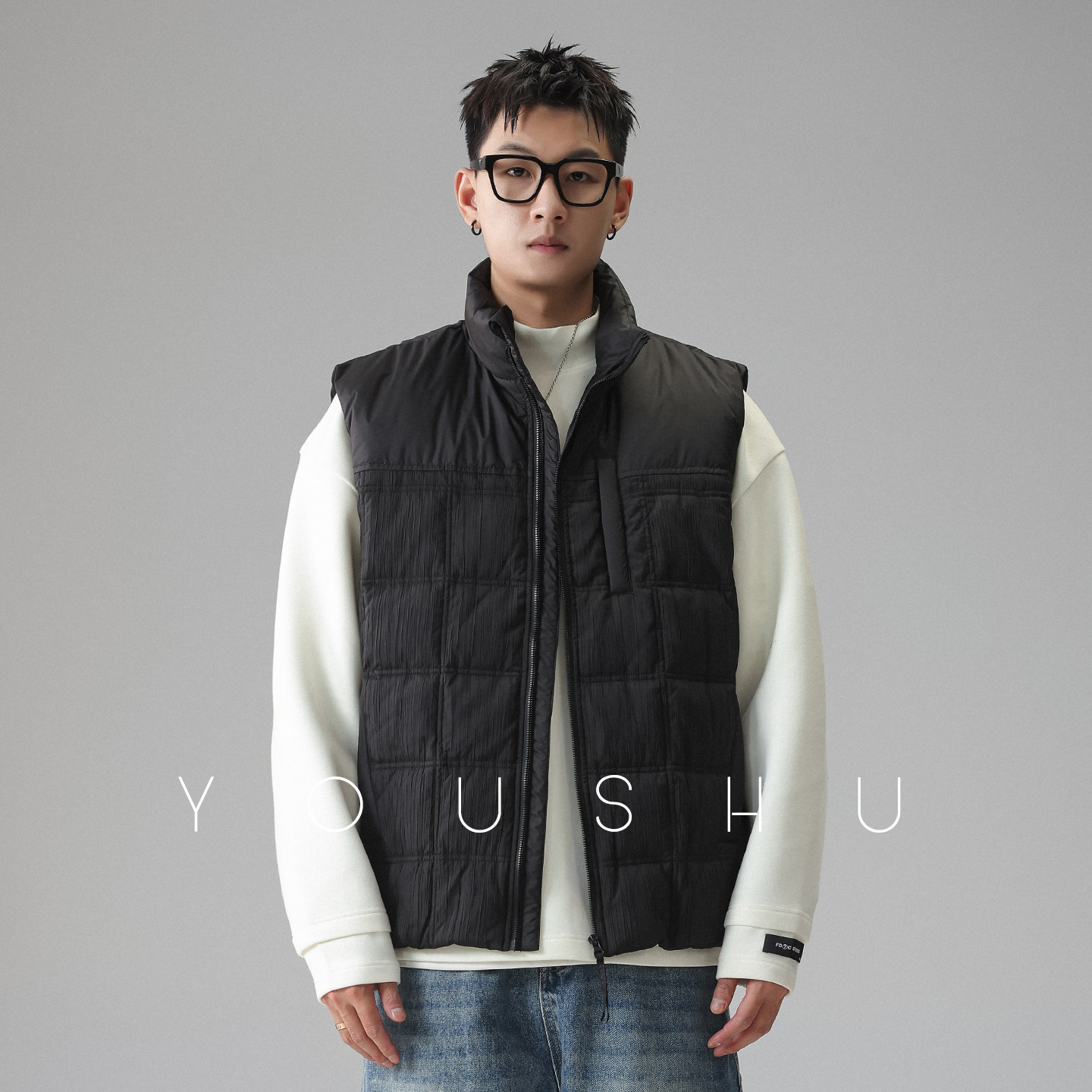 「格温筑境」90白鸭绒肌理感立领羽绒服马甲男冬季大码背心