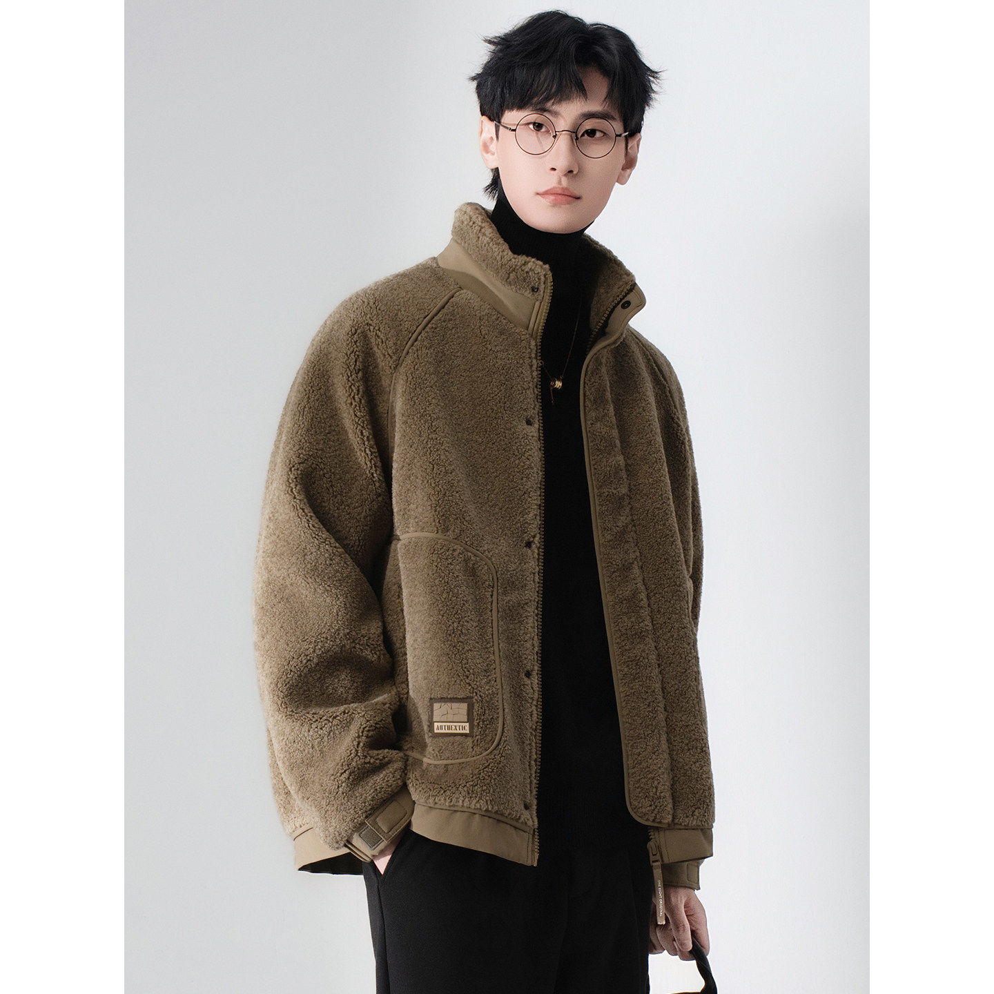 秋冬季羽绒内胆夹克男短款2025年新款立领加厚羊羔绒痞帅毛呢外套