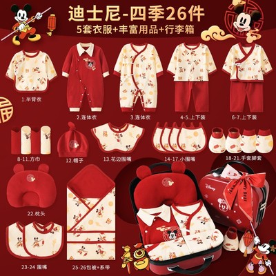 迪士尼秋冬初生刚出生宝宝见面礼物高档送礼新生婴儿衣服礼盒套装