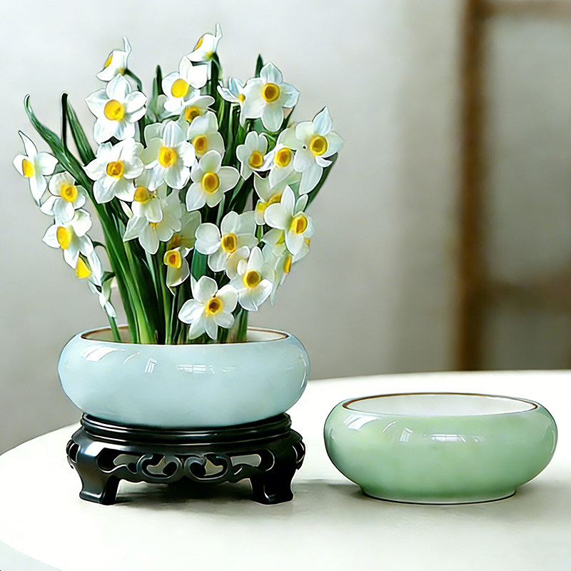 水仙花专用花盆陶瓷盆栽客厅家用水培大口径水养桌面带托装饰摆件