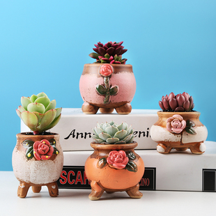 多肉花盆陶瓷批粗陶瓷简约田园个性 创意迷你小素烧拇指盆植物桌面