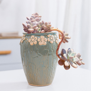 清仓简约老桩盆粗陶透气陶罐子高款 创意多肉专用花盆新款 陶瓷特价