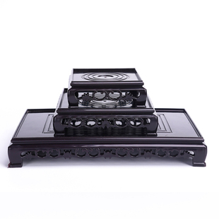 仿木质中式 鱼缸奇石花盆托盘加厚底盘垫接水盘圆形底托底座长方形