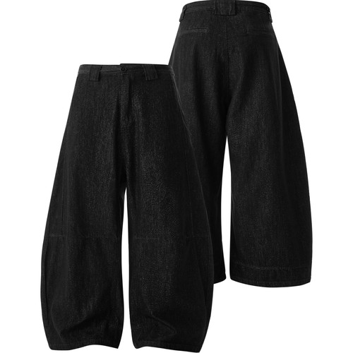 UP黑色原牛弯刀宽松阔腿牛仔长裤