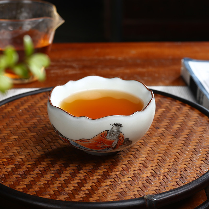 林华生汝窑手绘太白醉酒品茗杯主人杯陶瓷茶碗
