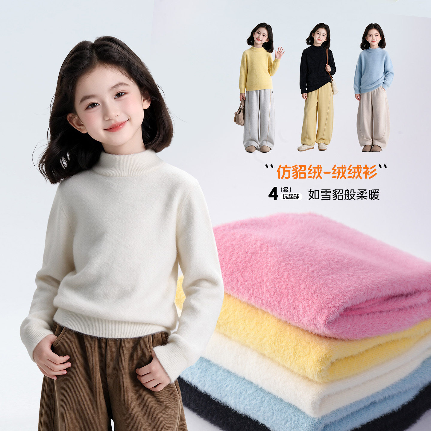 图图小象童装女童针织毛衣2026新款冬装儿童半高领内搭打底衫上衣