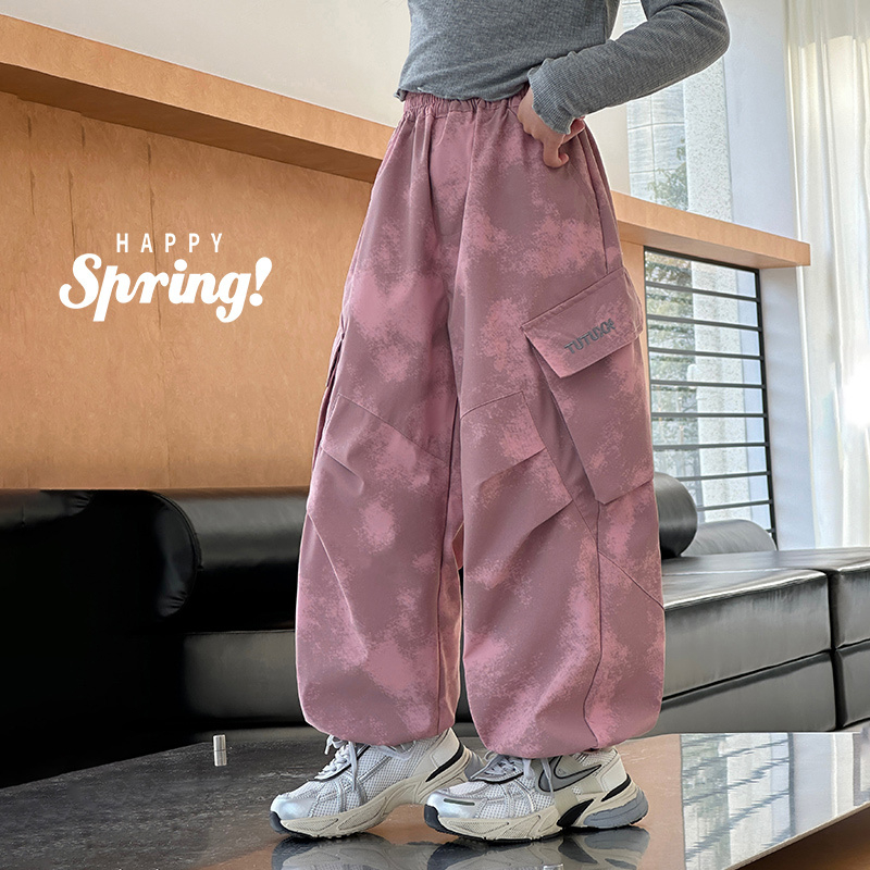 图图小象童装工装裤2025春装新款儿童休闲迷彩女童裤子韩版亲子装