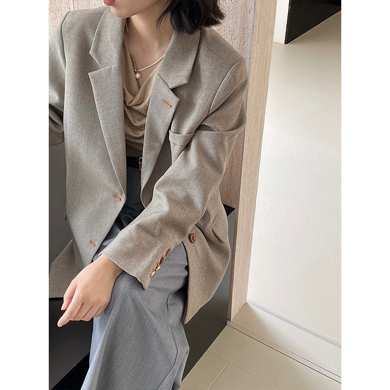 杂色枪驳领小西装廓形外套女高级感杂色中款正装老钱风休闲西服