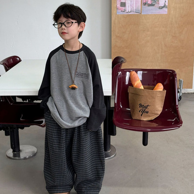 儿童拼接袖薄绒保暖打底衫上衣