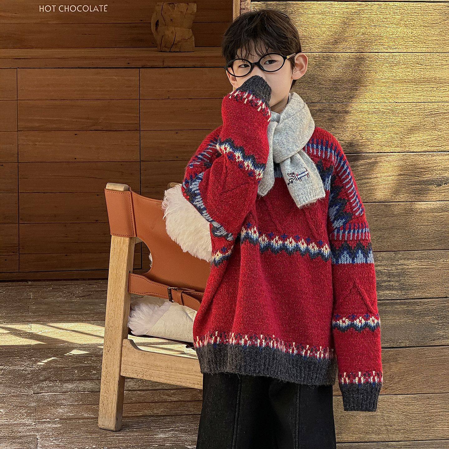 貌貌家2025冬季新款韩版男童保暖圆领针织衫圣诞毛衣儿童毛衣洋气,童装/婴儿装/亲子装,毛衣/针织衫,淘宝优惠券,粉丝福利购,淘宝优惠卷