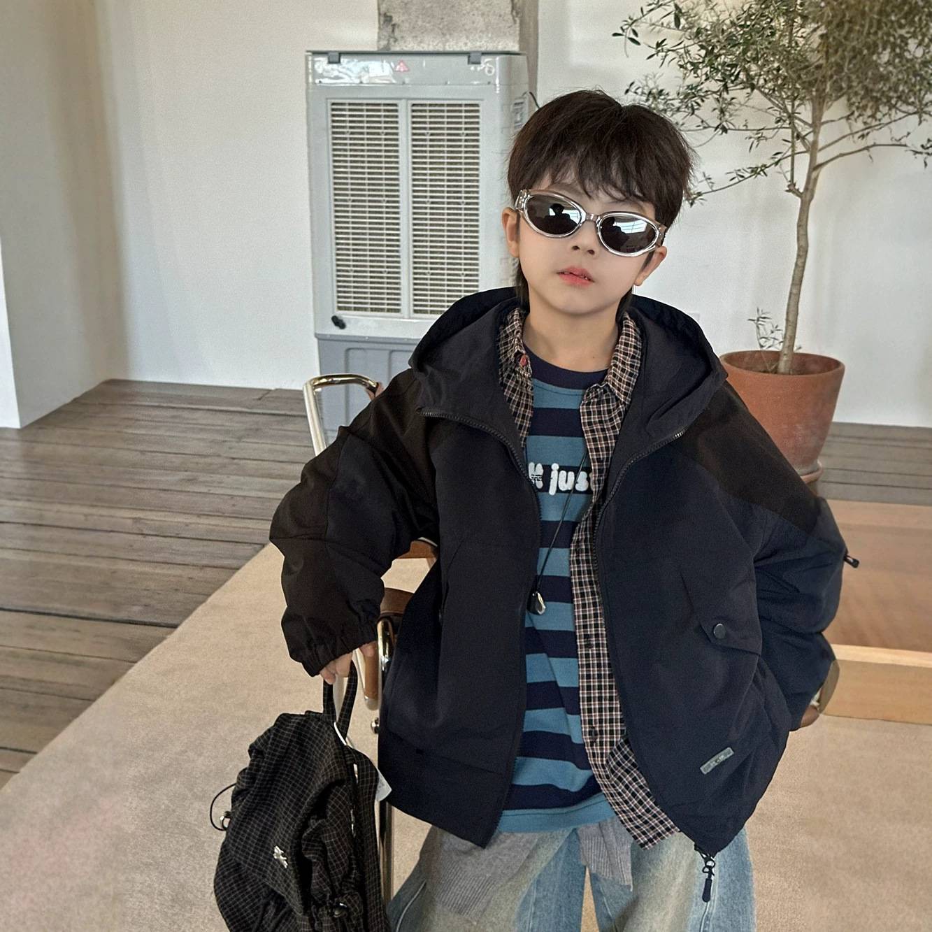 儿童拼色连帽风衣夹克外套冲锋衣