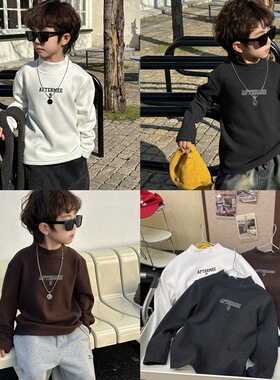 貌貌家2025冬季新款儿童字母印花半高领加绒打底衫高弹仿羊绒卫衣