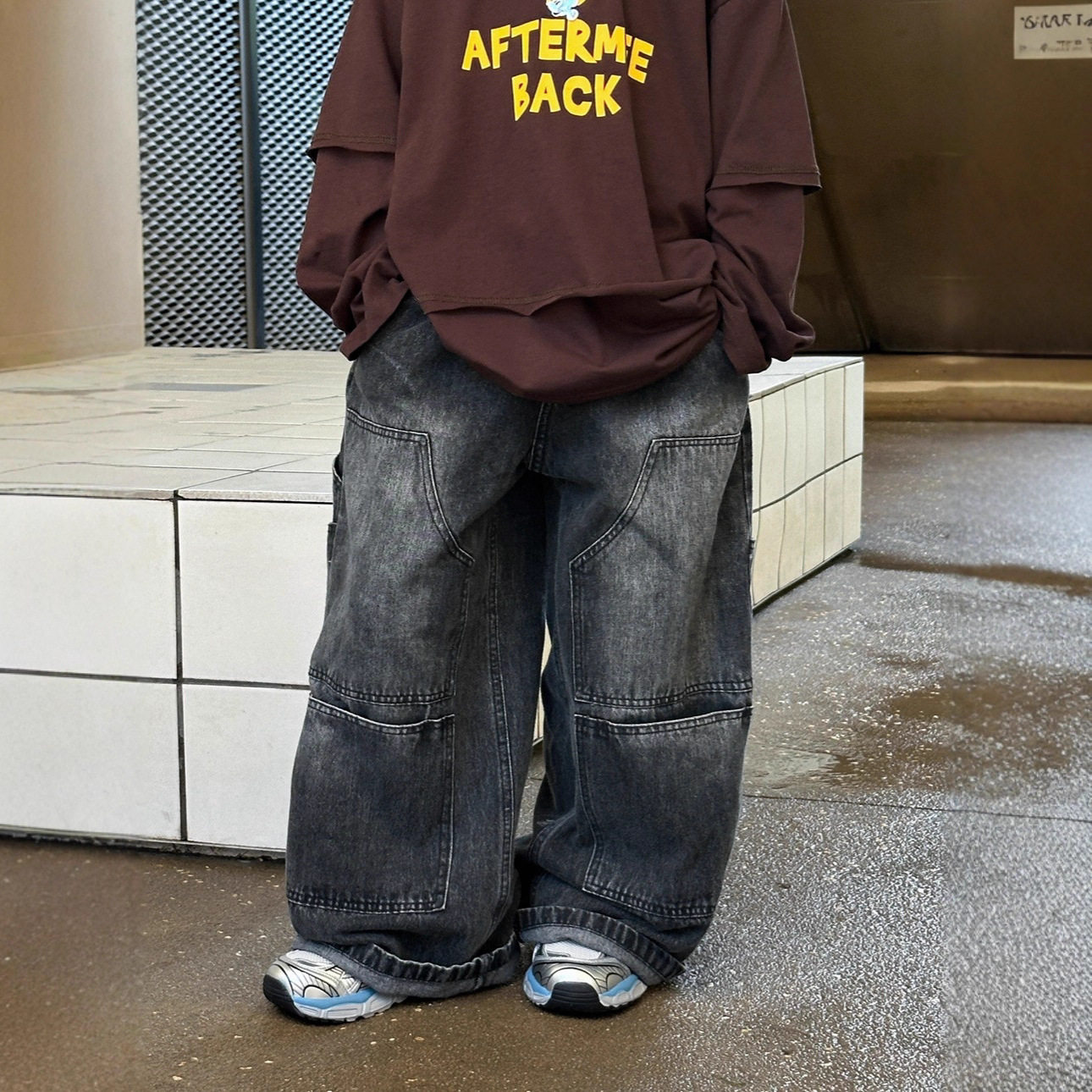 潮童多口袋宽松牛仔裤直筒长裤