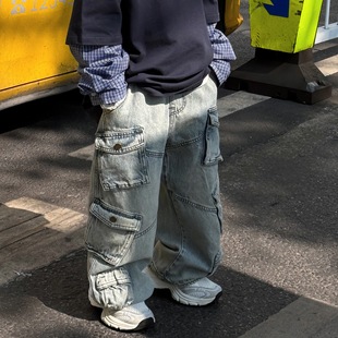 新款 儿童炸街长裤 韩版 牛仔裤 男女童百搭慵懒工装 貌貌妈家2025春季
