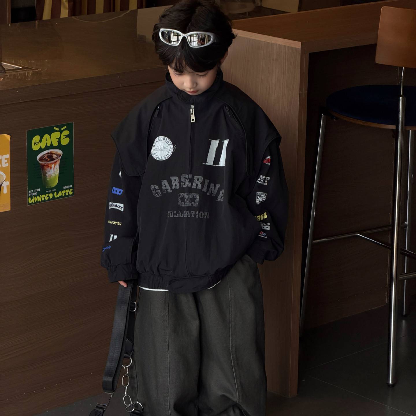 男童棒球服字母外套假两件夹克