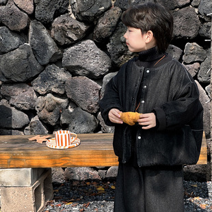 加绒棉衣 儿童搭复古牛仔加厚外套男女童韩版 貌貌妈家2025冬季 新款