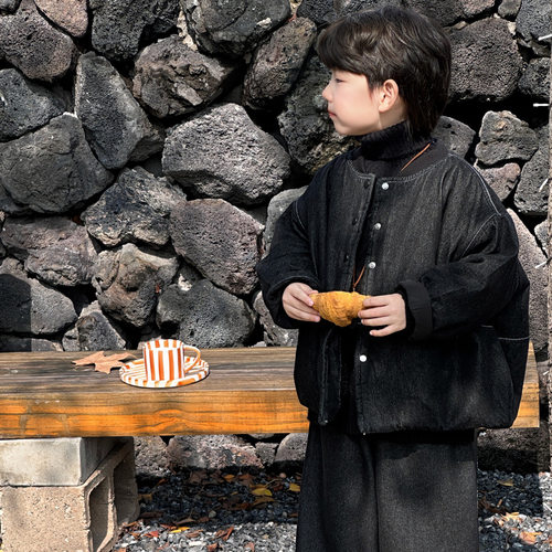 儿童搭复古牛仔加厚外套加绒棉衣