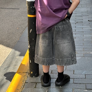 貌貌妈家2025夏季新款儿童个性薄牛仔中裤水洗牛仔短裤男童短裤潮