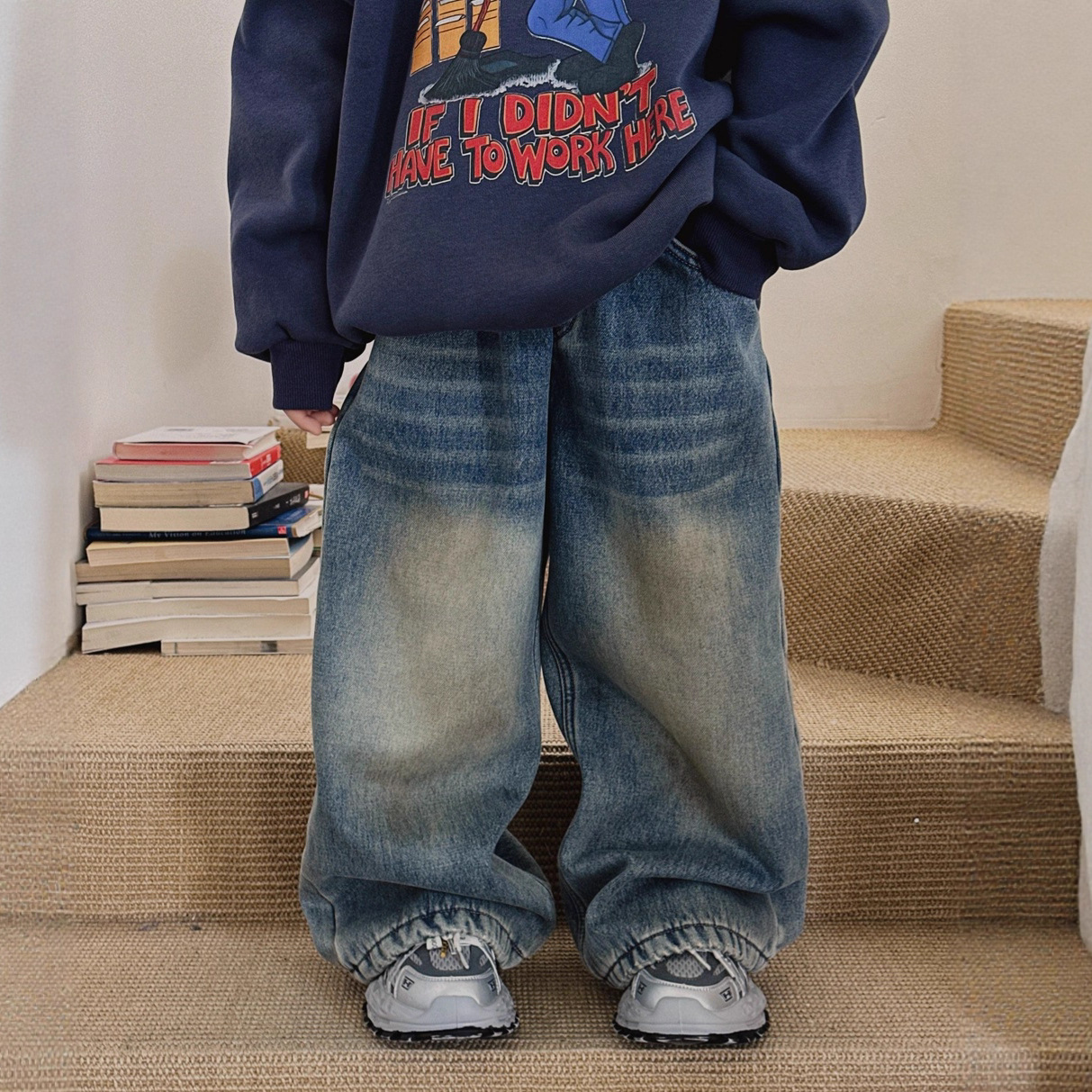 男童加厚长裤韩版弯刀加绒牛仔裤