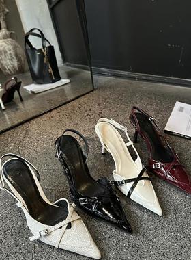 2025新款时尚尖头细高跟穆勒鞋后绊带尖头凉鞋