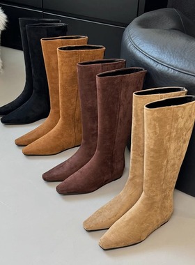 磨砂舒适瘦瘦直筒长靴女2025秋季新款外穿简约时尚百搭粗跟时装靴