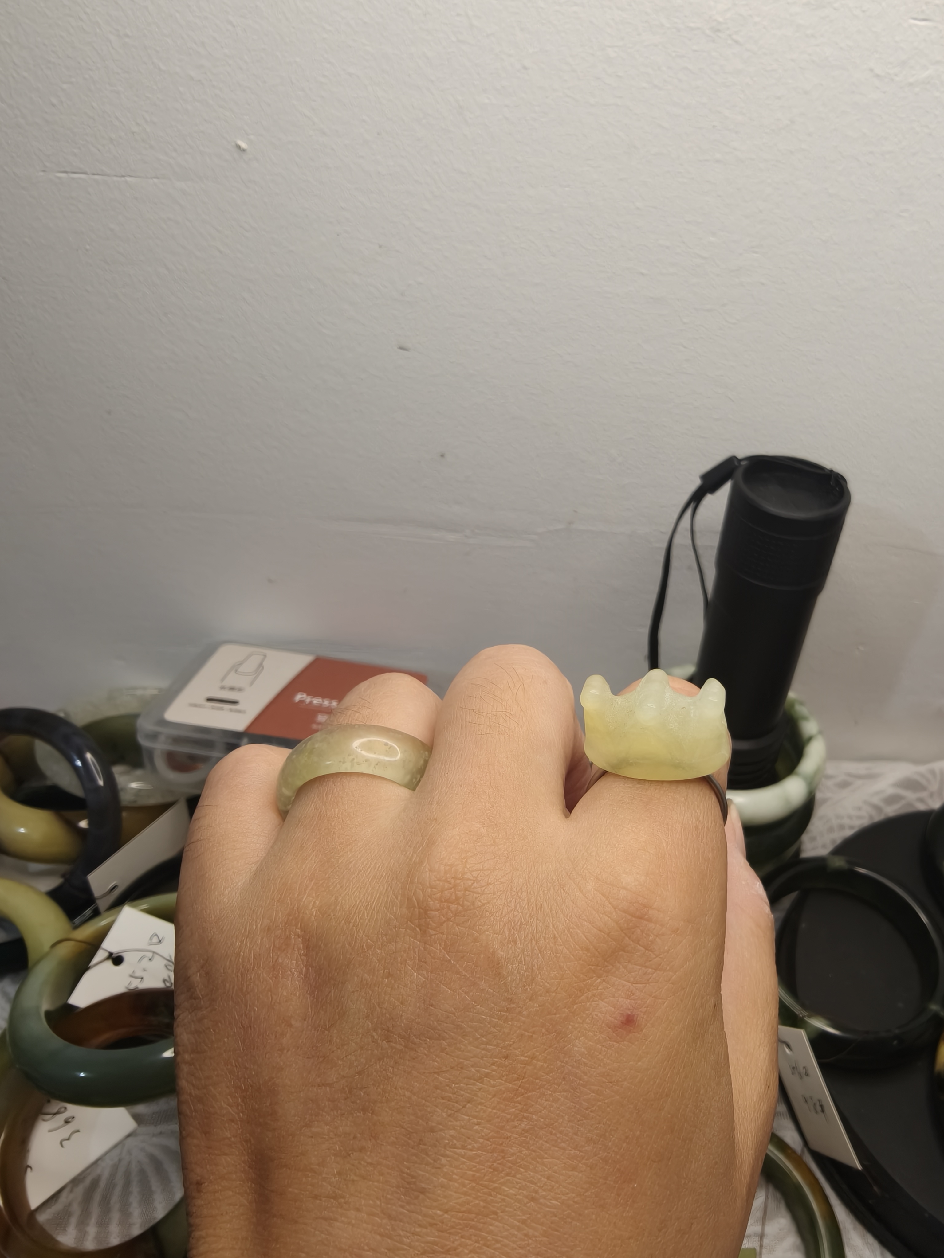 岫玉皇冠戒指一个 个性雕刻戒指开口戒指