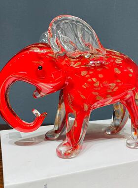 淄博琉璃红金大象摆件装饰品 吉祥高升