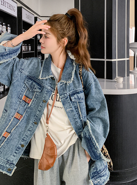 2026春季韩国新款宽松显瘦大码中式织带百搭水洗复古牛仔外套女
