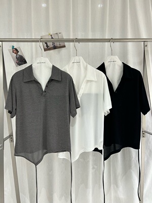 UNTime2026春季新款韩国宽松百搭显瘦不规则抽绳polo领短袖T恤女