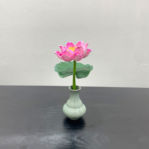 上品居桌面简约仿真小荷花仿真莲花佛前莲花供佛用带瓶假花塑料花