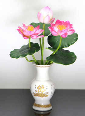 仿真荷花莲花塑料假花小盆栽家居客厅电视柜装饰花小摆件供佛用品