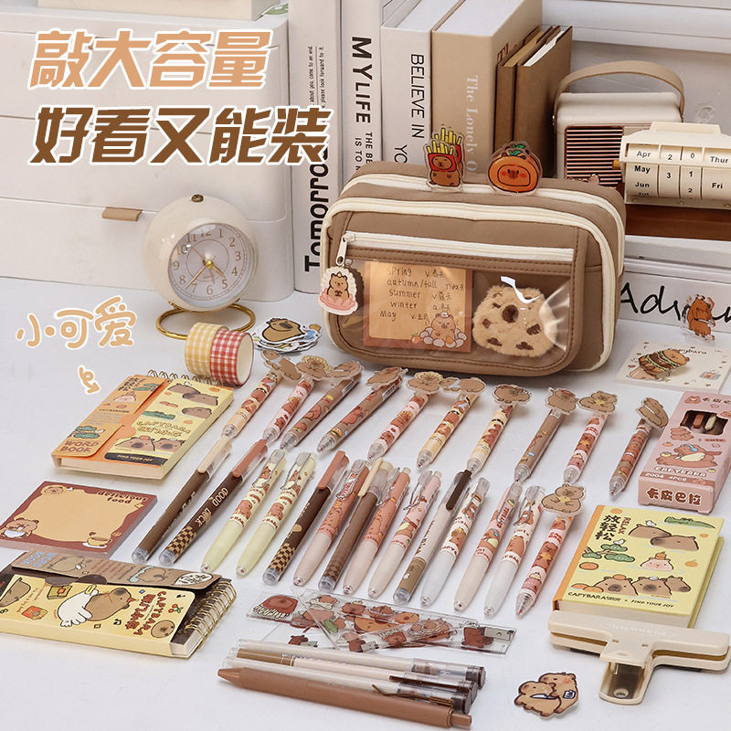 新款ins文具袋初中收纳铅笔盒大容量韩版简约透明笔袋高颜值多层