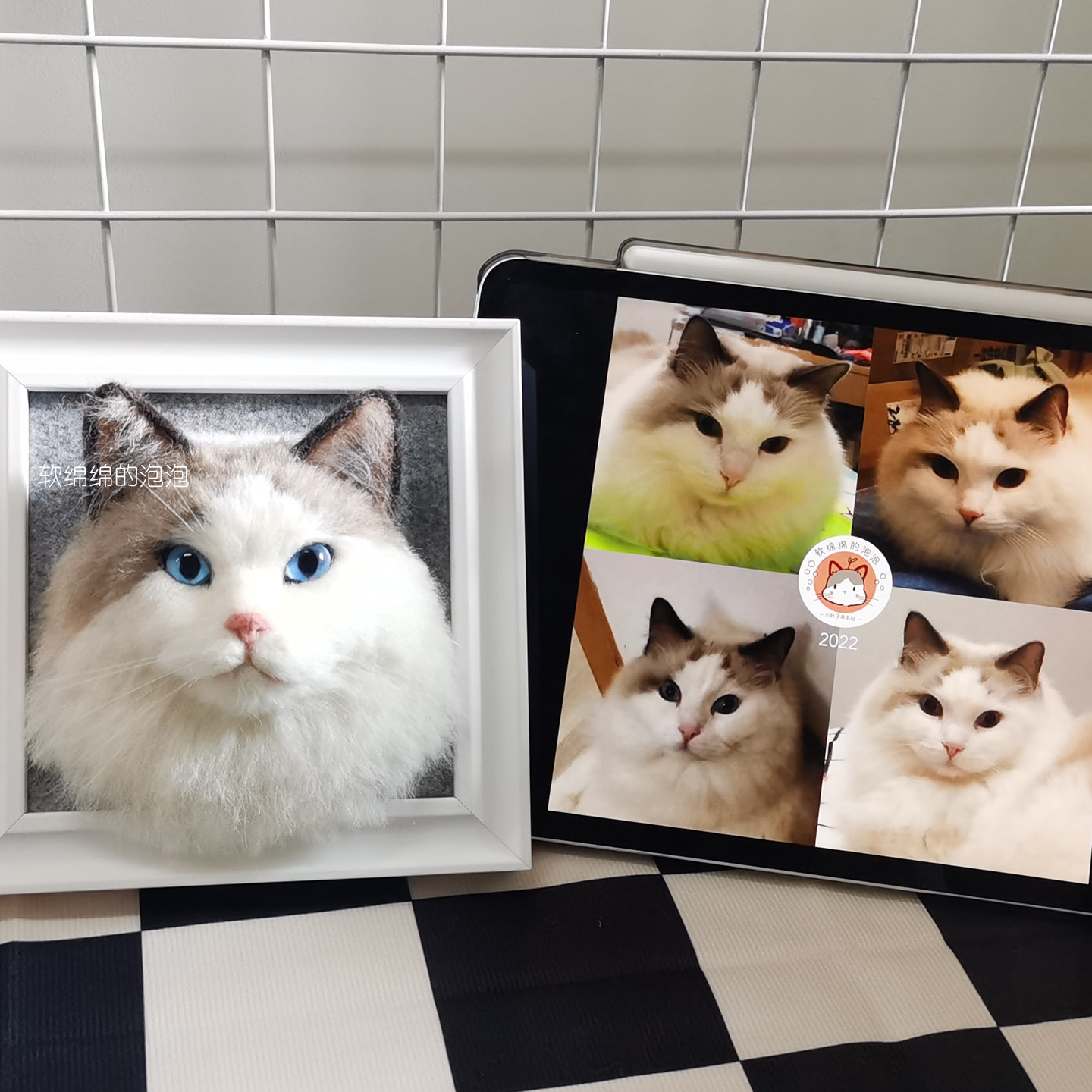 羊毛毡成品 仿真猫狗兔小熊猫宠物头像方5寸手工立体画来图定制
