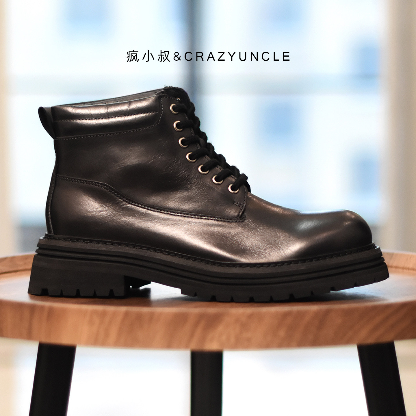 增高5CM/英伦复古手工真皮厚底圆头商务休闲马丁靴男短靴工装皮靴
