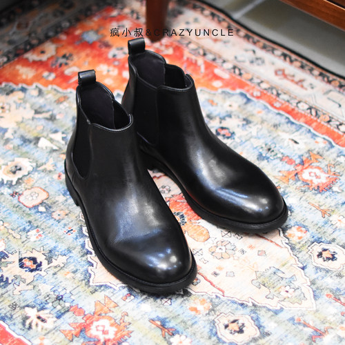 英伦复古切尔西靴橡胶底手工制作