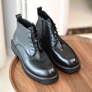 /够酷/英伦复古手工真皮休闲高帮男靴侧拉链马丁靴男皮靴潮短靴子