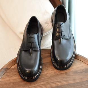 圆头厚底休闲皮鞋 鞋 英伦复古手工真皮商务正装 男潮大头鞋 够帅气