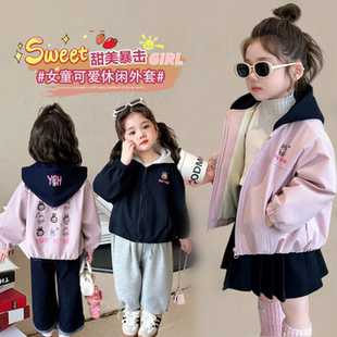 女童加绒连帽外套秋冬加厚儿童棉服2025新款洋气卡通棉衣宝宝夹克