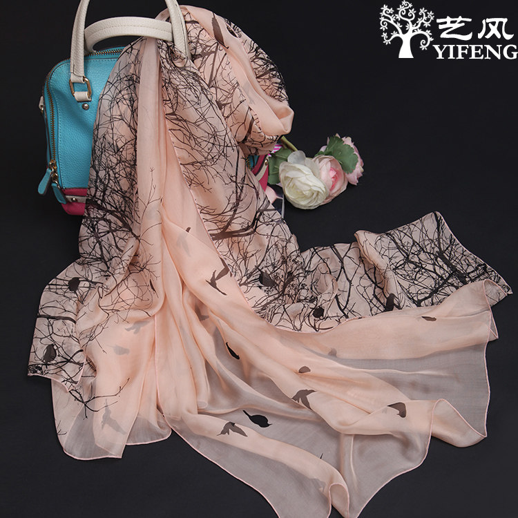粉色丝巾围巾秋季真丝花色丝巾披肩裸粉色丝巾百搭女丝巾韩版围巾