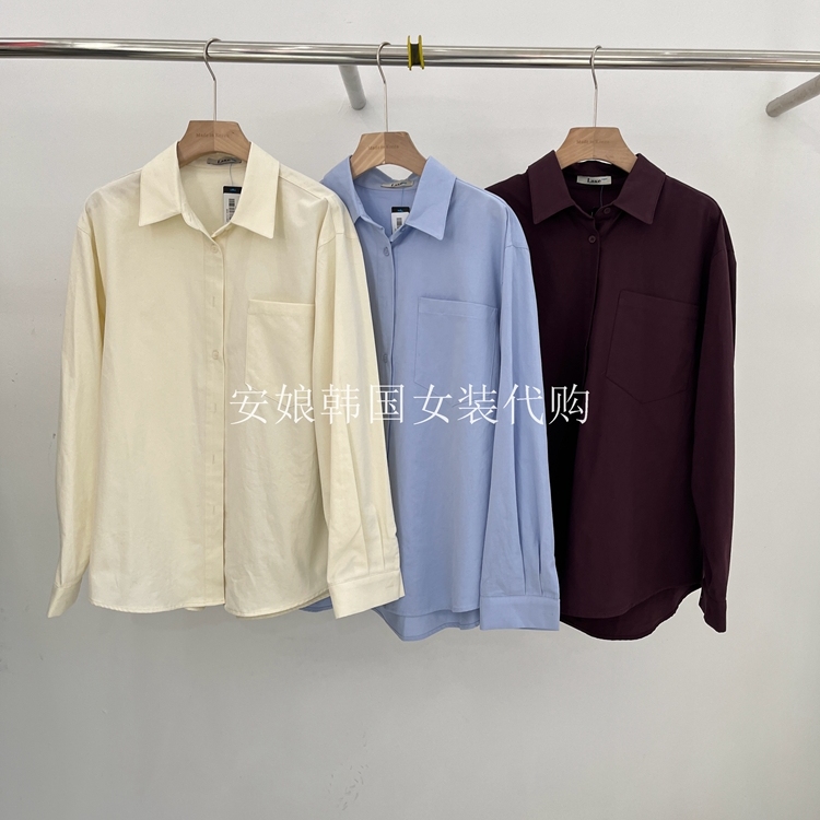 安娘韩国代购Lake进口女装2025秋新款时尚翻领口袋单排扣净色衬衫