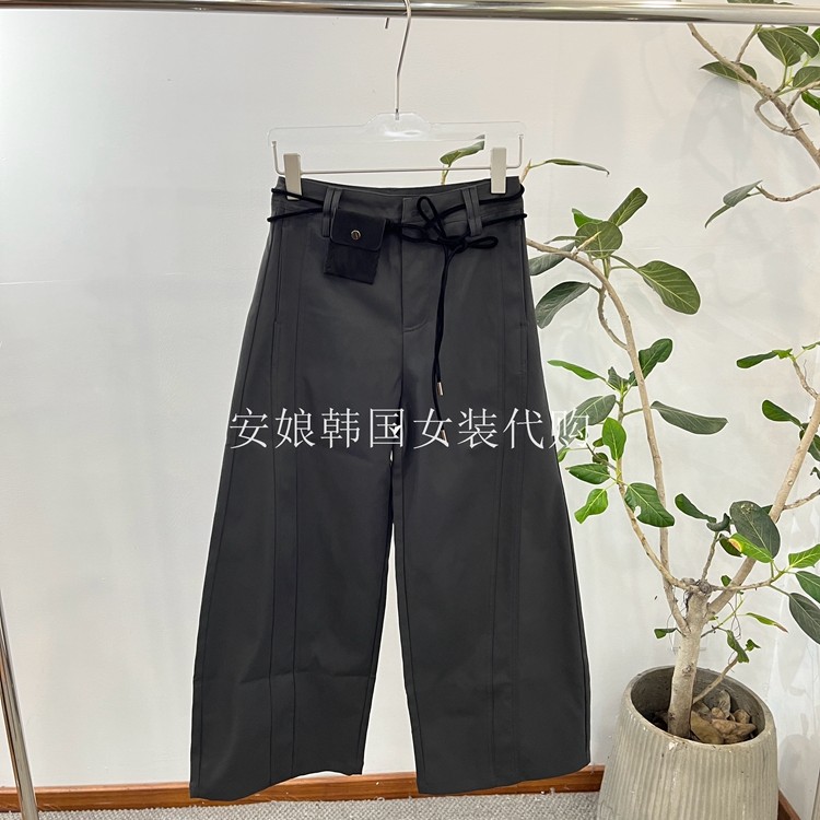 安娘韩国代购东大门女装2025秋时尚腰包净色压线阔腿休闲裤85812
