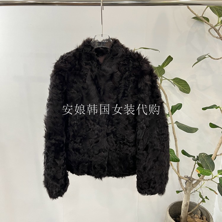 立领羊羔毛皮毛一体皮草外套