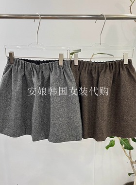 安娘韩国代购东大门女装2025秋新款显瘦松紧腰羊毛呢半身裙32386