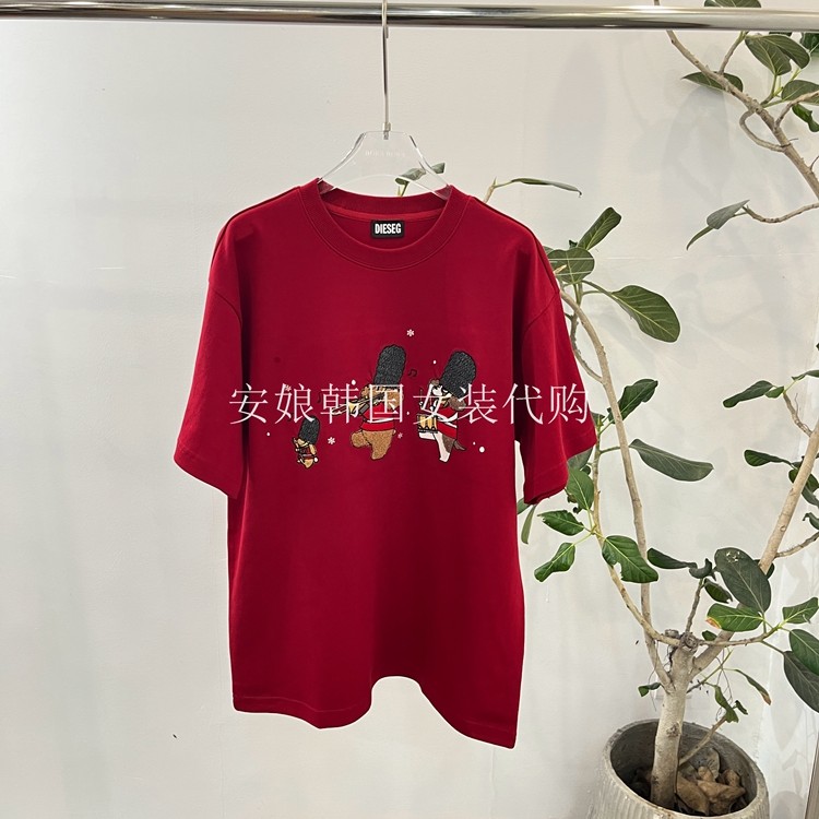 时尚圆领卡通磨毛短袖宽松T恤