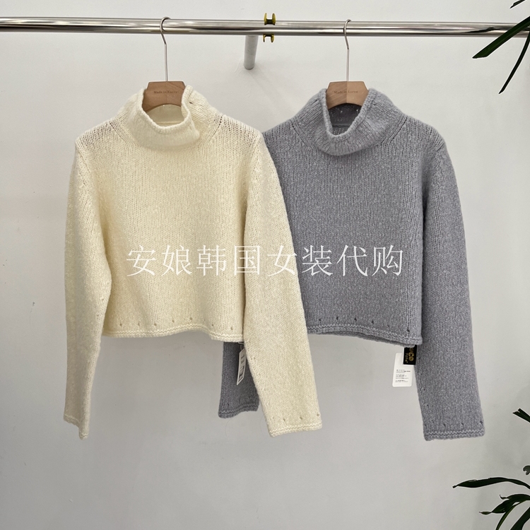 时尚高领净色长袖宽松针织衫