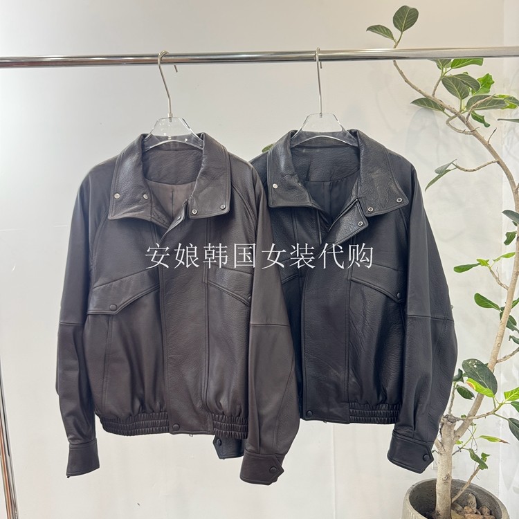 安娘韩国代购东大门女装2025秋季新款翻领机车款羊皮真皮夹克外套