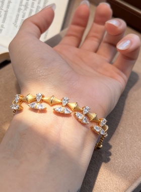 925银镀金竹节手链手饰轻奢高级感钻饰小众设计ins风闺蜜女友礼物