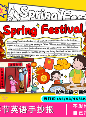 SpringFestival手抄报欢度龙年元旦春节英语思维导图小报